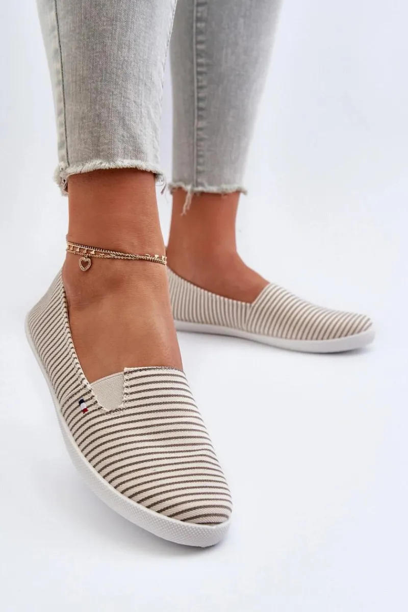 Evento Tenisówki Trampki Slip-On W Paski Damskie Beżowe Pazaria