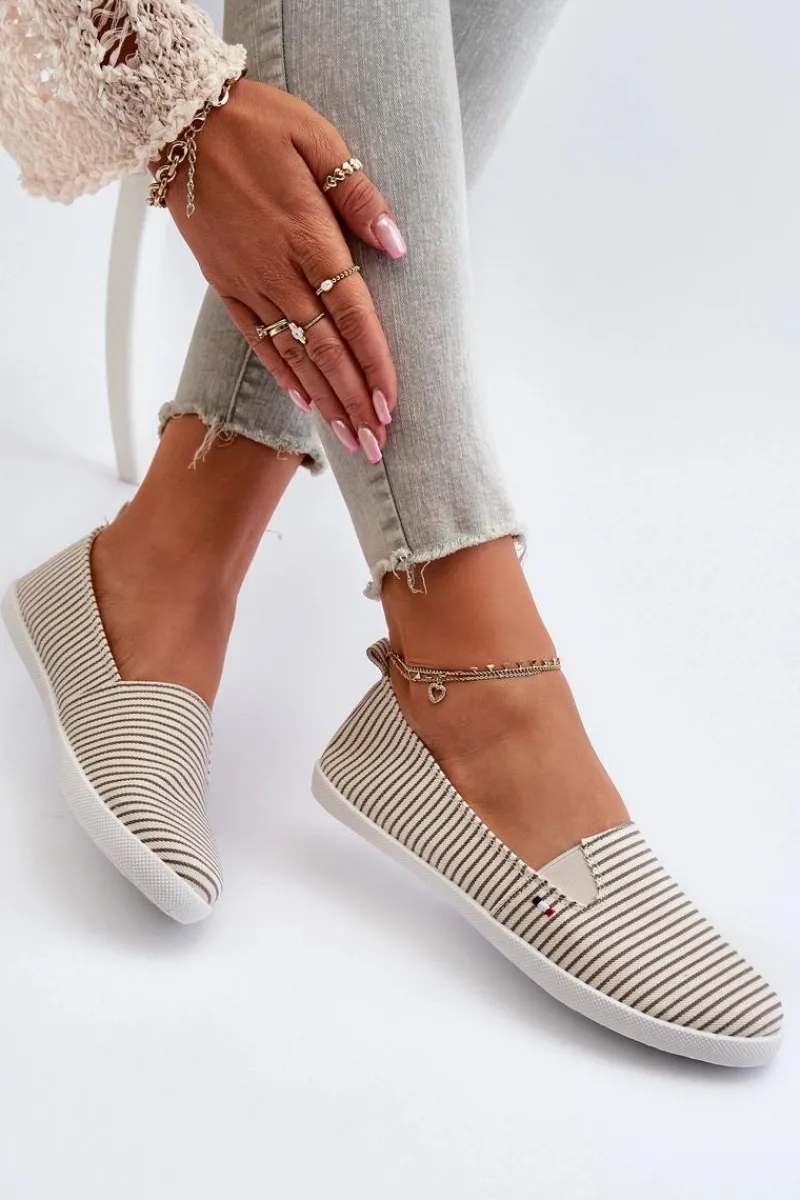 Evento Tenisówki Trampki Slip-On W Paski Damskie Beżowe Pazaria