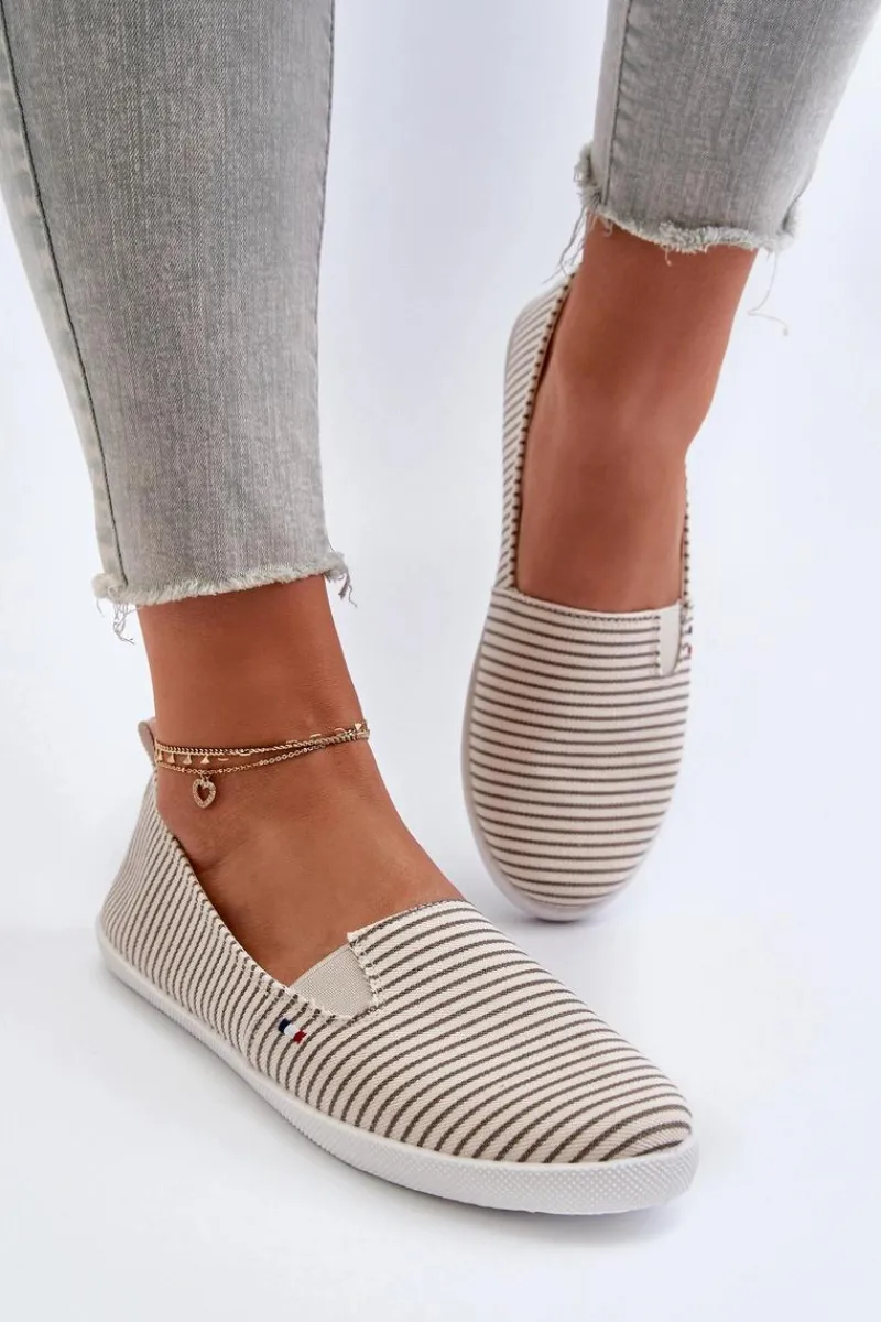 Evento Tenisówki Trampki Slip-On W Paski Damskie Beżowe Pazaria