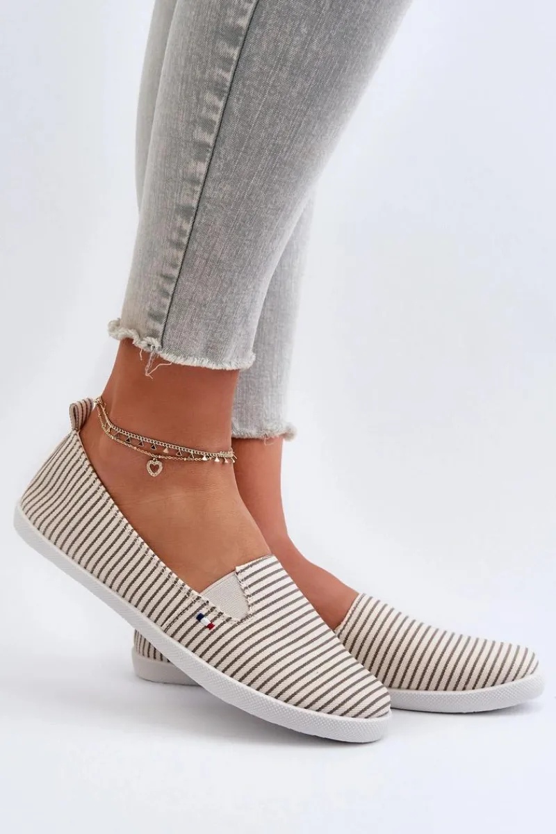 Evento Tenisówki Trampki Slip-On W Paski Damskie Beżowe Pazaria