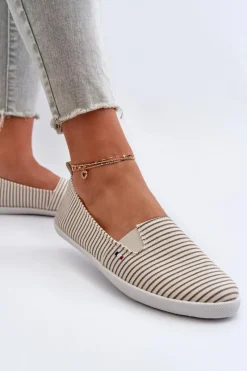 Evento Tenisówki Trampki Slip-On W Paski Damskie Beżowe Pazaria