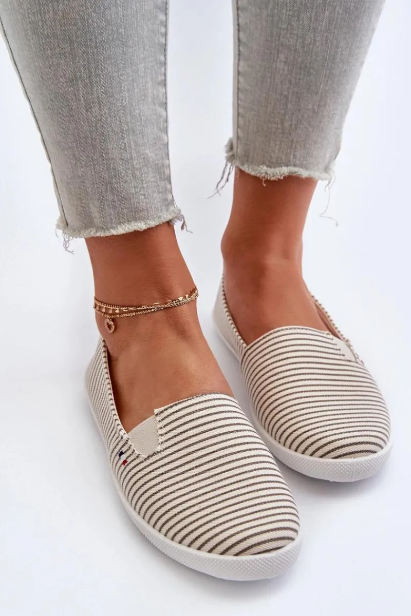 Evento Tenisówki Trampki Slip-On W Paski Damskie Beżowe Pazaria