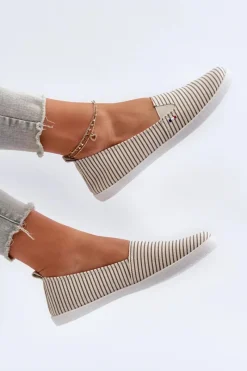 Evento Tenisówki Trampki Slip-On W Paski Damskie Beżowe Pazaria