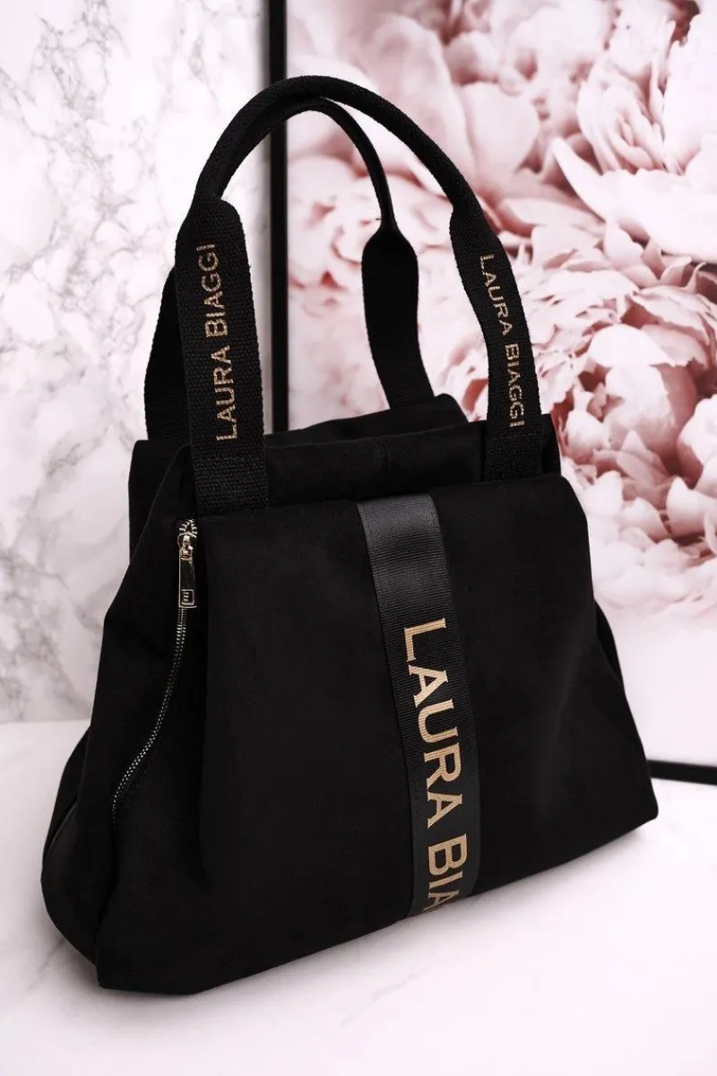 Torba Shopper Na Ramię LAURA BIAGGI Zamszowa Czarna Torebki Klasyczne