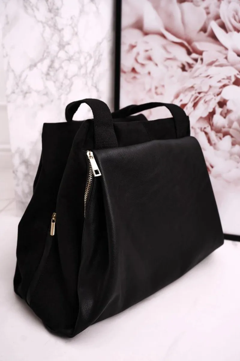 Torba Shopper Na Ramię LAURA BIAGGI Zamszowa Czarna Torebki Klasyczne