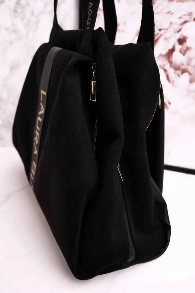 Torba Shopper Na Ramię LAURA BIAGGI Zamszowa Czarna Torebki Klasyczne