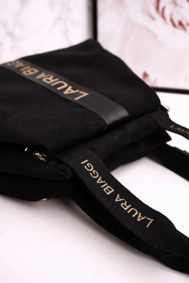 Torba Shopper Na Ramię LAURA BIAGGI Zamszowa Czarna Torebki Klasyczne