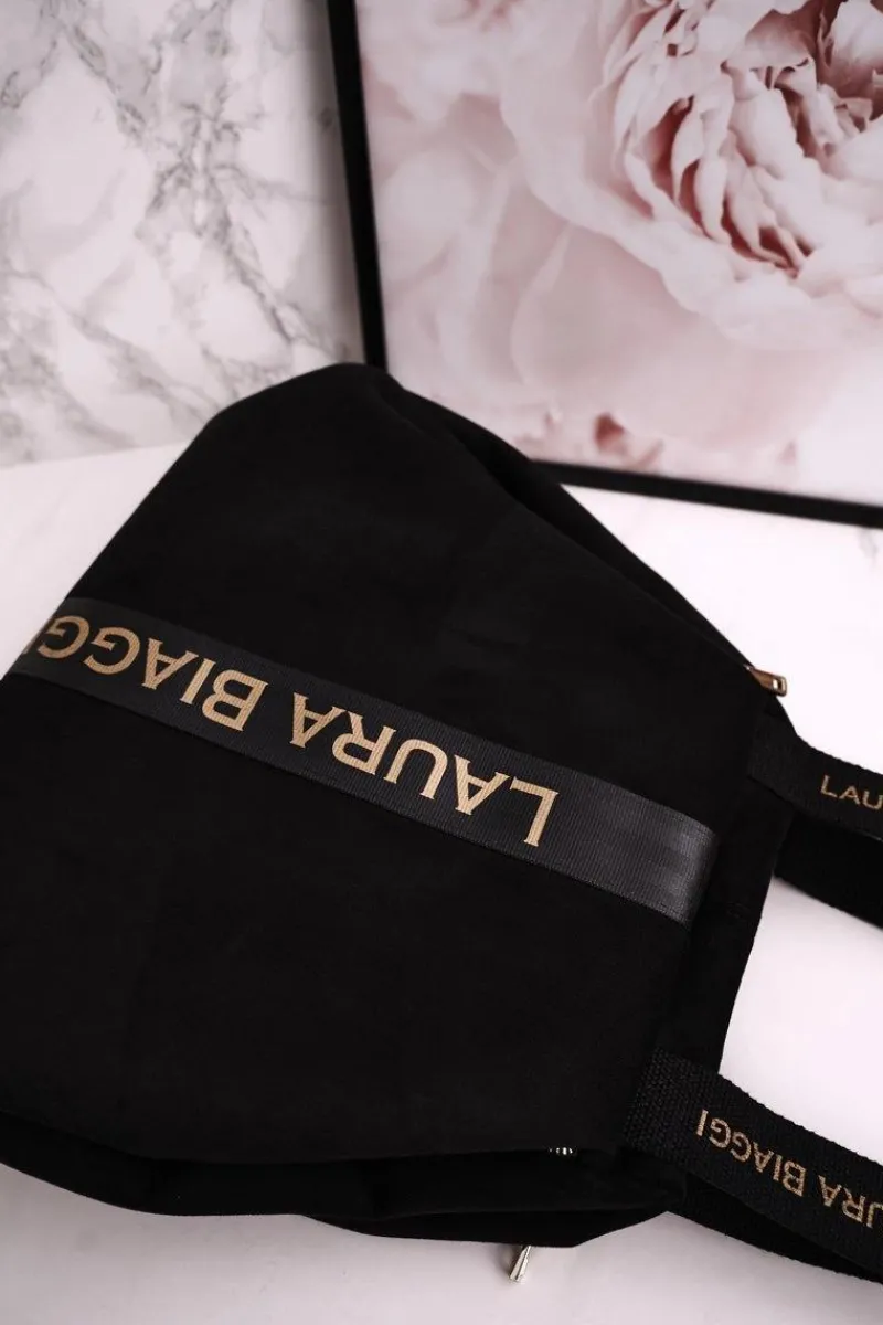 Torba Shopper Na Ramię LAURA BIAGGI Zamszowa Czarna Torebki Klasyczne