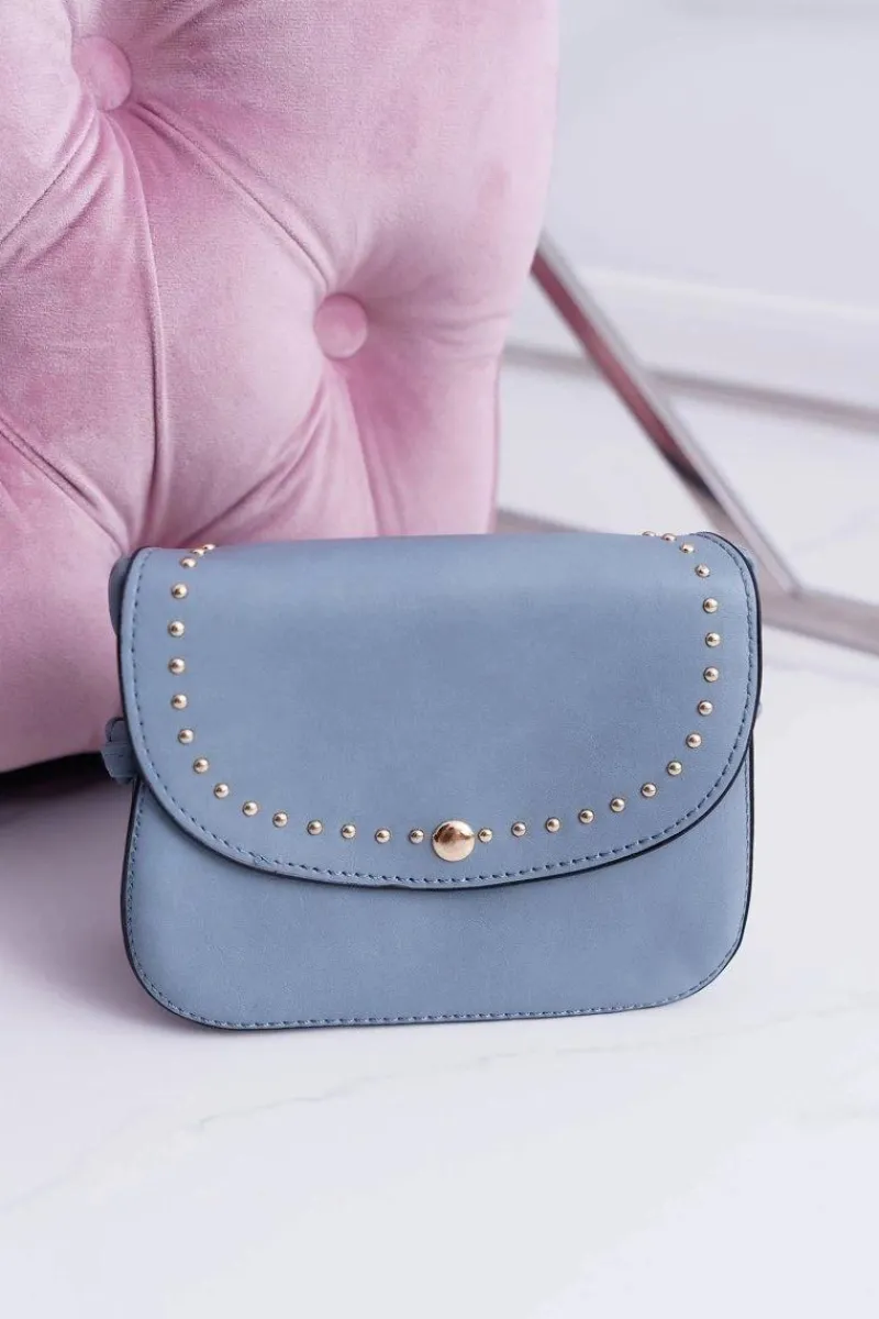 Torebki Kuferki>Boto Torebka Damska Mała Kuferek Złote Nity Niebieska