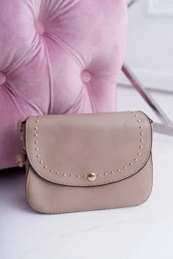 Hot Boto Torebka Damska Mała Kuferek Złote Nity Beżowa