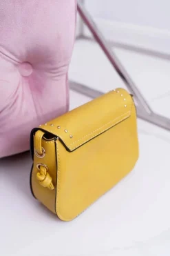 Clearance Torebka Damska Mała Kuferek Złote Nity Zółta Torebki Kuferki