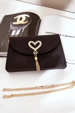 Best Torebka Kopertówka Z Ozdobnym Sercem Eko Zamszowa Czarna Evilinas Kopertówki