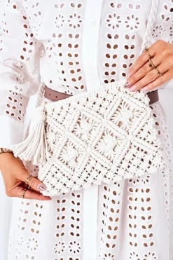 Torebki Plażowe|Torebki Klasyczne>Boto Torebka Listonoszka Makrama BRUNO ROSSI Biała