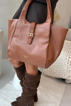 Online Torebka Shopperka Z Klamrą BAG6010-017 Jasnobrązowa Torebki Nobo|Torebki Klasyczne