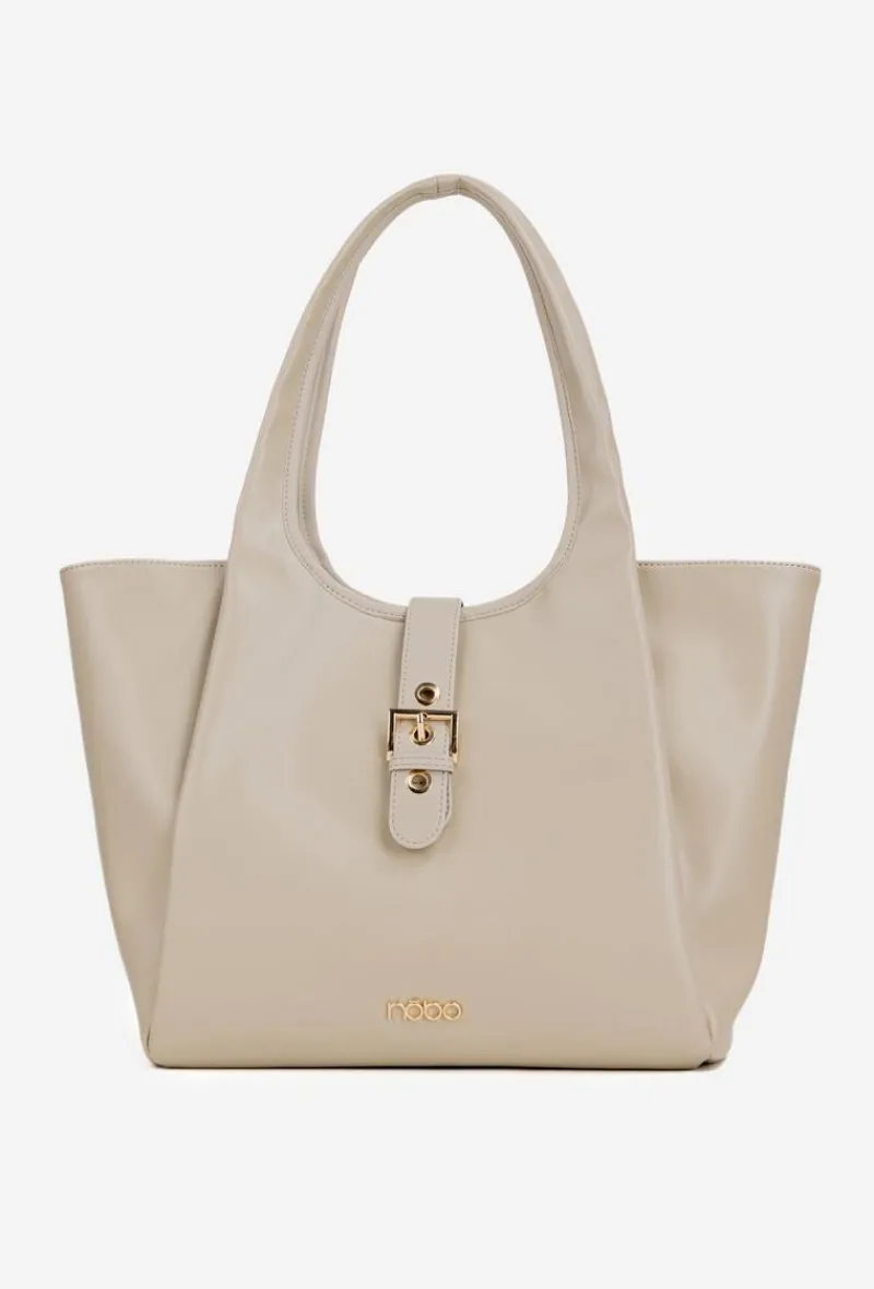 Hot Nobo Torebka Shopperka Z Klamrą BAG6010-015 Jasnobeżowa Beżowy