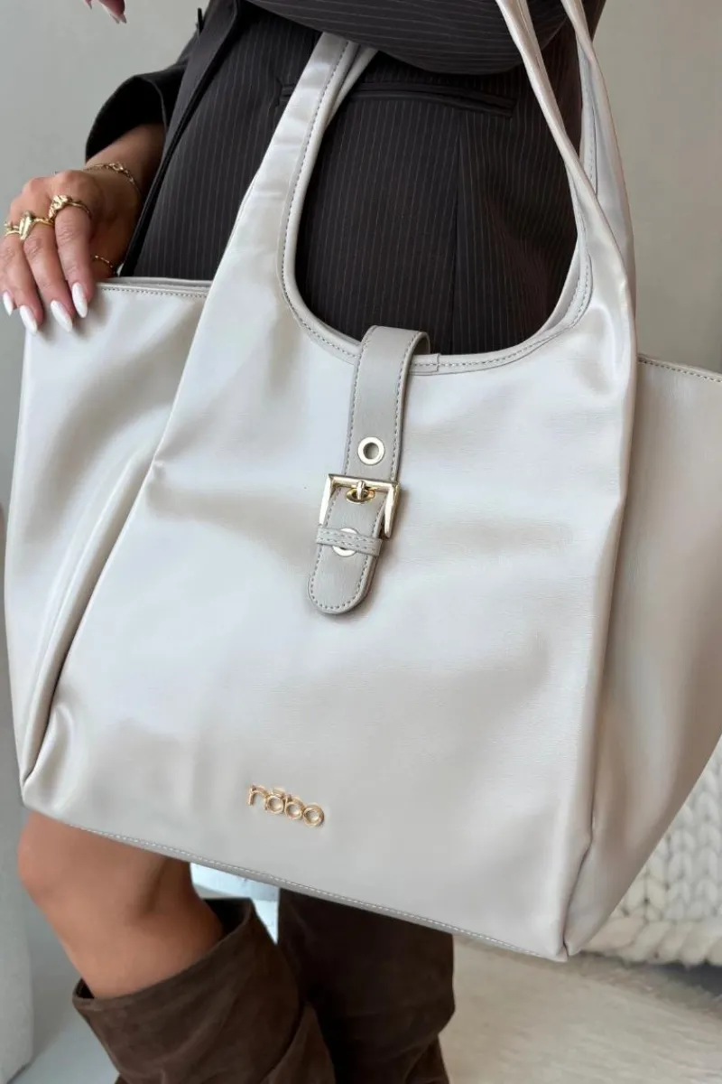 Hot Nobo Torebka Shopperka Z Klamrą BAG6010-015 Jasnobeżowa Beżowy