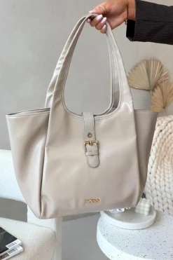 Hot Nobo Torebka Shopperka Z Klamrą BAG6010-015 Jasnobeżowa Beżowy