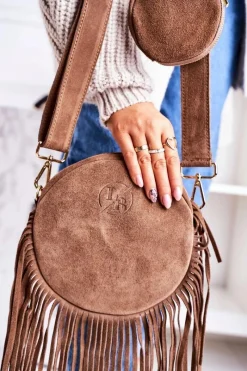 Best Boto Torebka Skórzana Okrągła Z Frędzlami Boho LAURA BIAGGI Beżowa