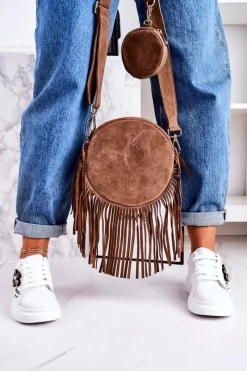 Best Boto Torebka Skórzana Okrągła Z Frędzlami Boho LAURA BIAGGI Beżowa