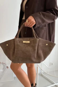 Online Torebka Z Naturalnego Zamszu Ciemnobeżowa Fiorenza Torebki Klasyczne