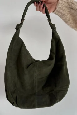 Torebki Klasyczne>Boto Torebka Z Naturalnego Zamszu Ciemnozielona Floriah Zielony