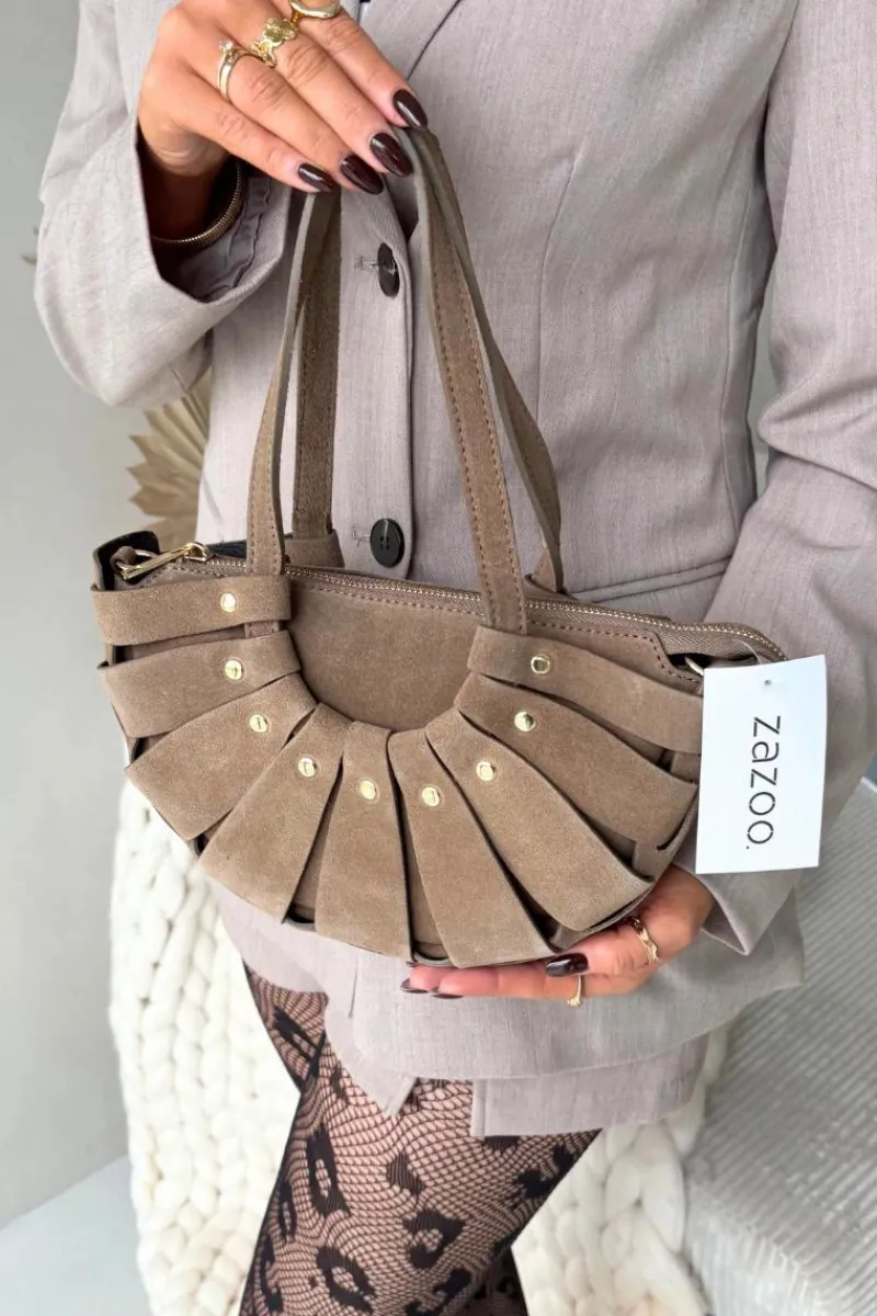 Outlet Torebka Z Naturalnego Zamszu Beżowa Marivane Torebki Klasyczne