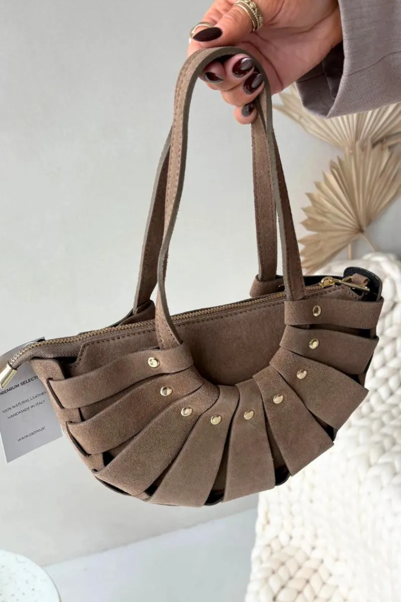 Outlet Torebka Z Naturalnego Zamszu Beżowa Marivane Torebki Klasyczne