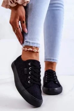 Trampki Damskie Big Star|Trampki Damskie Niskie>Big Star Shoes Trampki Ażurowe BIG STAR JJ274064 Czarne