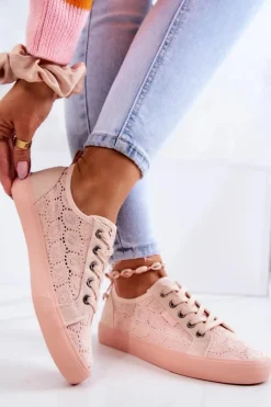 Outlet Trampki Ażurowe BIG STAR JJ274059 Jasnoróżowe Damskie Trampki Damskie Big Star|Trampki Damskie Niskie