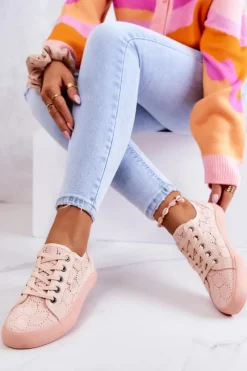 Outlet Trampki Ażurowe BIG STAR JJ274059 Jasnoróżowe Damskie Trampki Damskie Big Star|Trampki Damskie Niskie