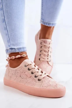 Outlet Trampki Ażurowe BIG STAR JJ274059 Jasnoróżowe Damskie Trampki Damskie Big Star|Trampki Damskie Niskie