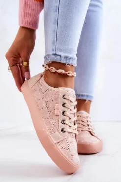 Outlet Trampki Ażurowe BIG STAR JJ274059 Jasnoróżowe Damskie Trampki Damskie Big Star|Trampki Damskie Niskie