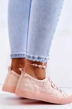 Outlet Trampki Ażurowe BIG STAR JJ274059 Jasnoróżowe Damskie Trampki Damskie Big Star|Trampki Damskie Niskie
