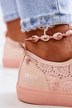 Outlet Trampki Ażurowe BIG STAR JJ274059 Jasnoróżowe Damskie Trampki Damskie Big Star|Trampki Damskie Niskie