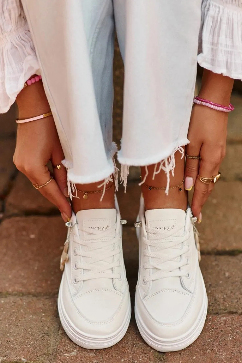 Discount Trampki Buty Sportowe Damskie Na Platformie Z Ozdobą Białe Vinceza 13613 Damskie Sneakersy Damskie