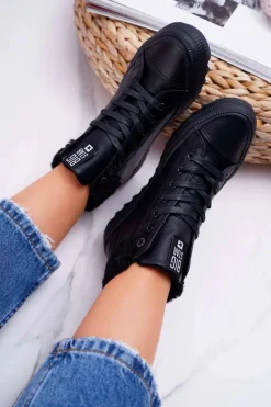 Trampki Ocieplane|Trampki Damskie Big Star>Big Star Shoes Trampki Damskie Big Star Wysokie Ocieplane Czarne EE274145