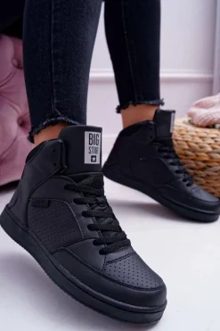 New Big Star Shoes Trampki Damskie Big Star Wysokie Czarne EE274211