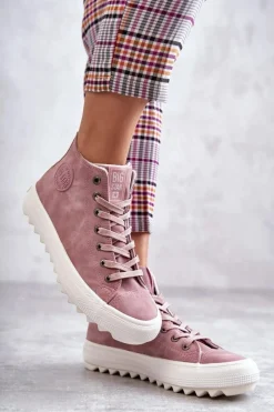 Hot Trampki Damskie Big Star Wysokie Ocieplane Różowe EE274113 Damskie Trampki Ocieplane|Trampki Damskie Big Star