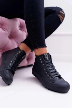 Trampki Ocieplane|Trampki Damskie Big Star>Big Star Shoes Trampki Damskie Big Star Wysokie Ocieplane Czarne EE274110