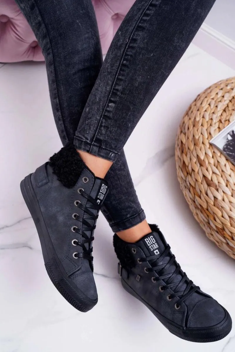 Discount Trampki Damskie Big Star Wysokie Ocieplane Czarne EE274080 Damskie Trampki Ocieplane|Trampki Damskie Big Star