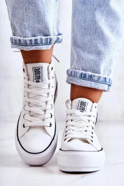 Clearance Big Star Shoes Trampki Damskie Big Star Białe GG274013 Biały