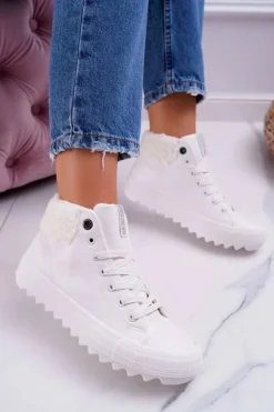 Big Star Shoes Trampki Damskie Big Star Wysokie Ocieplane Białe EE274146