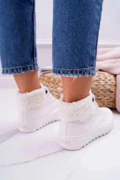 Big Star Shoes Trampki Damskie Big Star Wysokie Ocieplane Białe EE274146