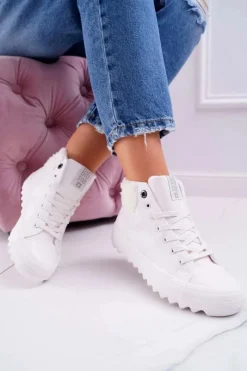 Big Star Shoes Trampki Damskie Big Star Wysokie Ocieplane Białe EE274146