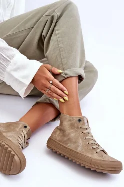 Hot Big Star Shoes Trampki Damskie Big Star Wysokie Ocieplane Beżowe GG274071