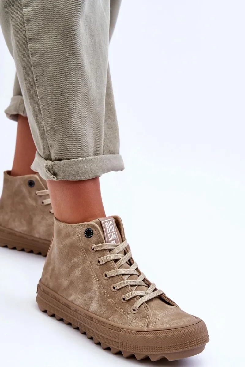 Hot Big Star Shoes Trampki Damskie Big Star Wysokie Ocieplane Beżowe GG274071