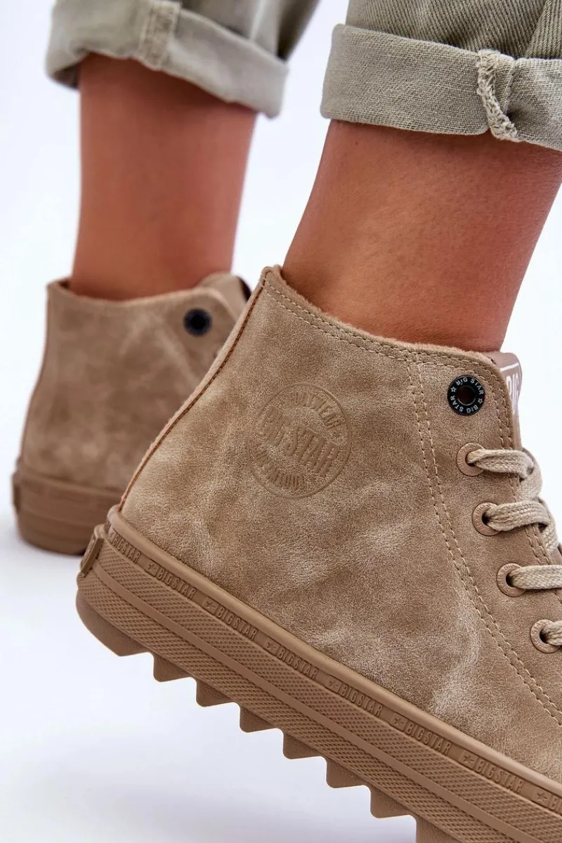 Hot Big Star Shoes Trampki Damskie Big Star Wysokie Ocieplane Beżowe GG274071