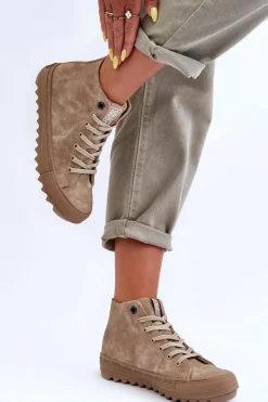 Hot Big Star Shoes Trampki Damskie Big Star Wysokie Ocieplane Beżowe GG274071