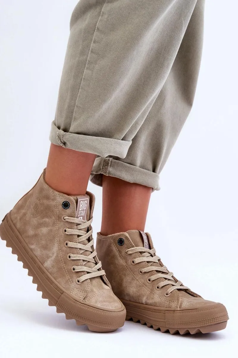 Hot Big Star Shoes Trampki Damskie Big Star Wysokie Ocieplane Beżowe GG274071