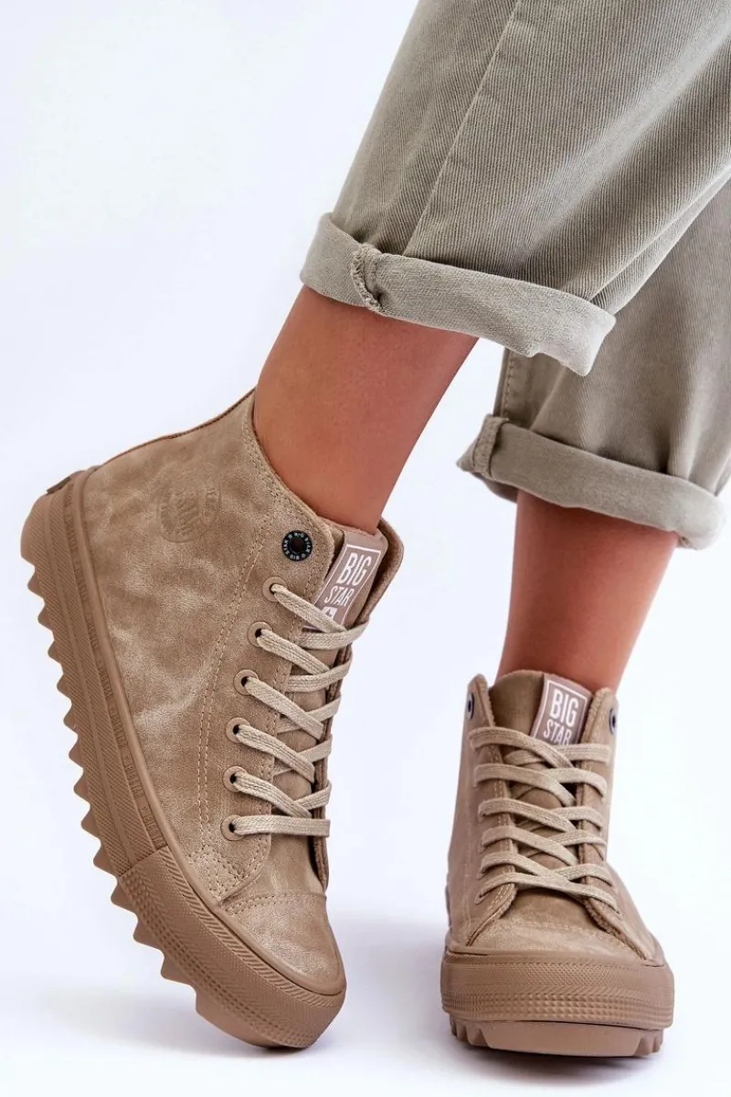 Hot Big Star Shoes Trampki Damskie Big Star Wysokie Ocieplane Beżowe GG274071